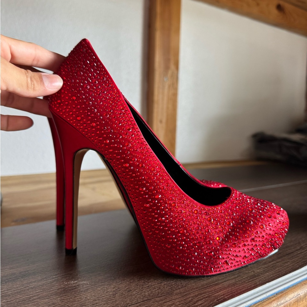 Aldo Red Rhinestone Women's Heels - Picture 2 of 4